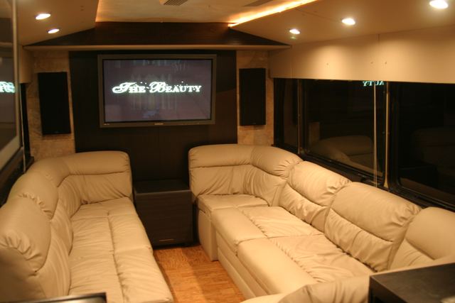 Lounge with the main screen playing a movie